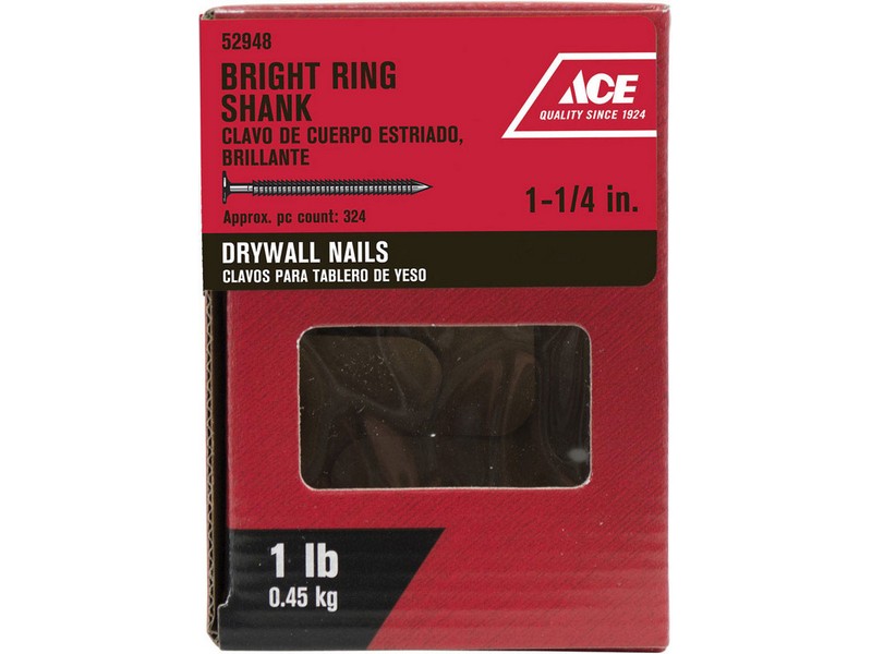 Ace 1-1/4 in. Drywall Bright Steel Nail Flat Head 1 lb
