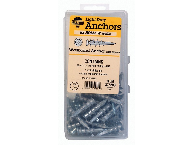 Hillman .164 in. D X 1-1/4 in. L Zinc Pan Head Wallboard Anchor Kit 1 pk