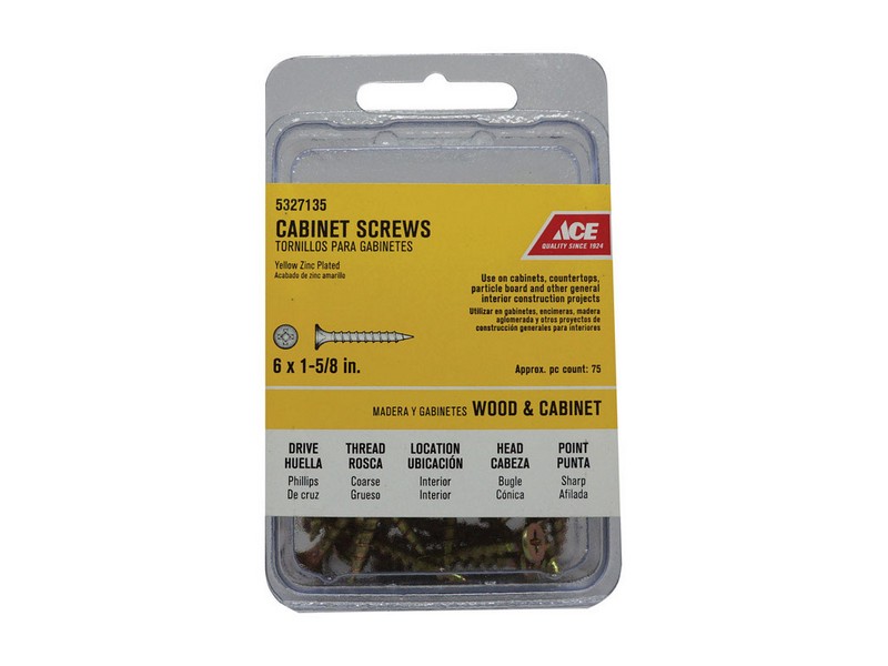 Ace No. 6  S X 1-5/8 in. L Phillips Yellow Zinc Cabinet Screws 75 pk
