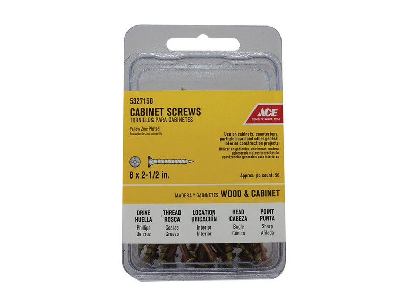 Ace No. 8  S X 2-1/2 in. L Phillips Yellow Zinc Cabinet Screws 50 pk