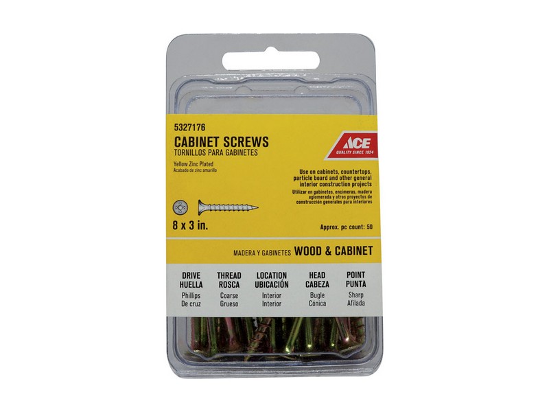 Ace No. 8  S X 3 in. L Phillips Yellow Zinc Cabinet Screws 50 pk