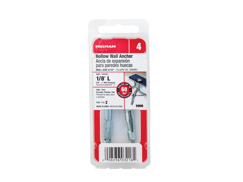 Hillman 1/8 in. D X 12 in. L Metal Round Head Hollow Wall Anchors 2 pk