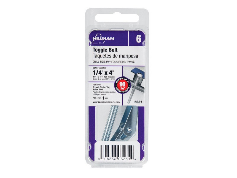Hillman 1/4 in. D X 4 in. L Round Steel Toggle Bolt 1 pk