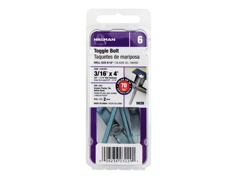 Hillman 3/16 in. D X 4 in. L Round Steel Toggle Bolt 2 pk