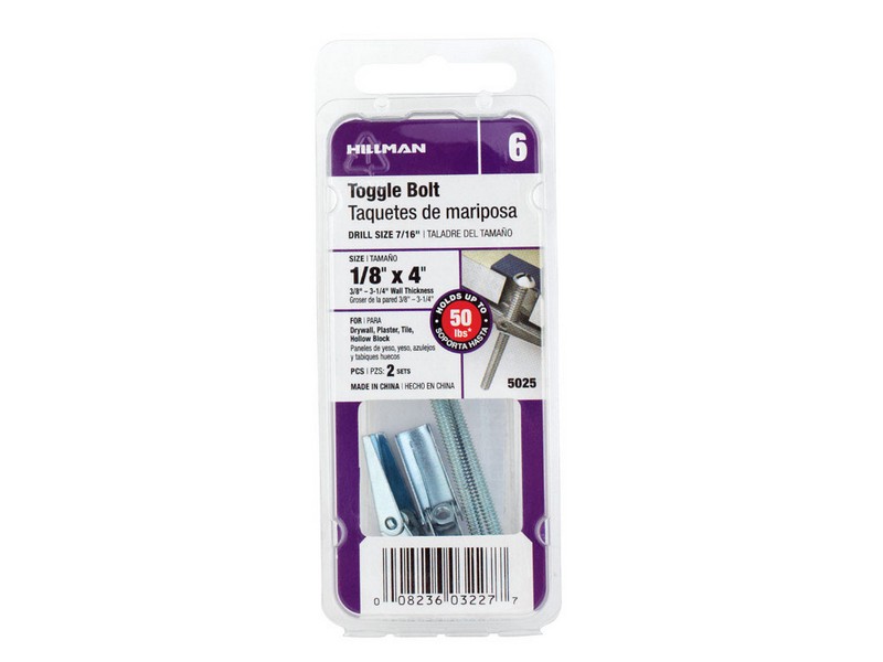 Hillman 1/8 in. D X 4 in. L Round Steel Toggle Bolt 2 pk