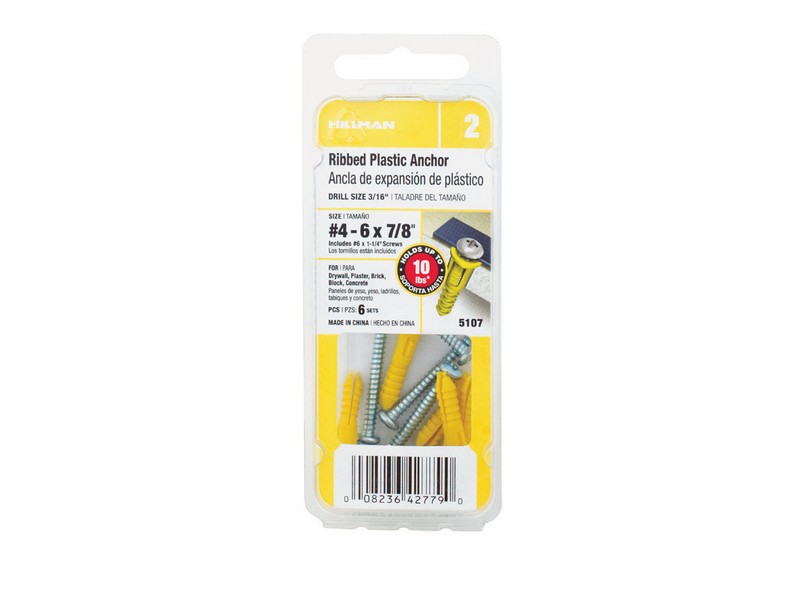 Hillman 0.164 in. D X 7/8 in. L Plastic Pan Head Ribbed Anchor 6 pk