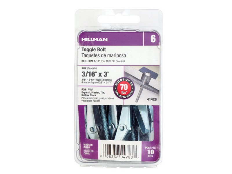 Hillman 3/16 in. D X 3 in. L Round Steel Toggle Bolt 10 pk