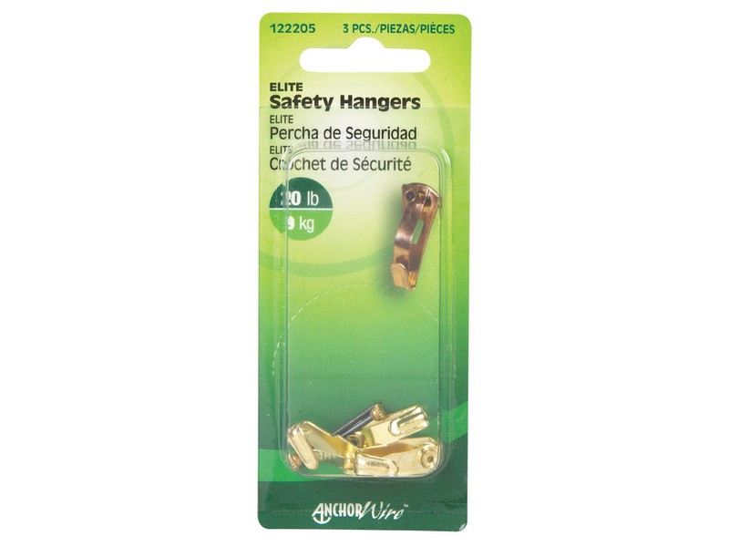 Hillman Elite Brass-Plated Safety All Purpose Hanger 20 lb 3 pk