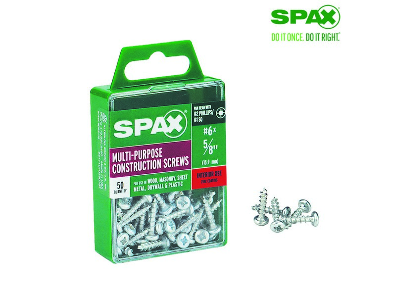 Spax No. 6  S X 5/8 in. L Phillips/Square Pan Head Multi-Purpose Screws 50 pk