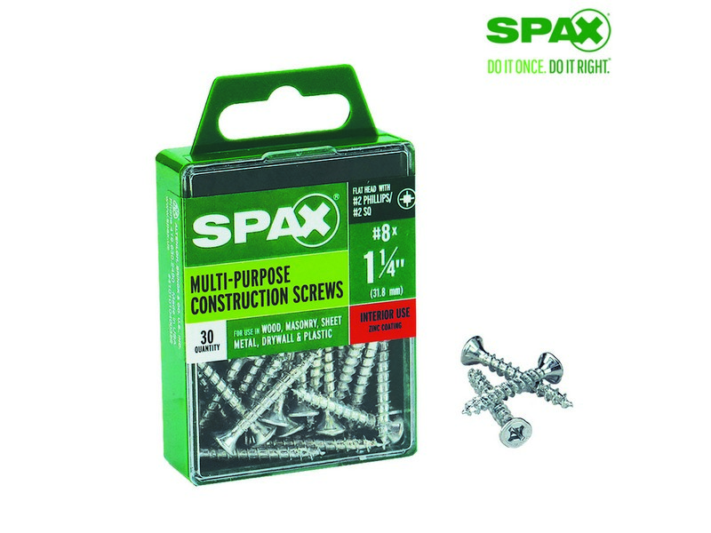 Spax No. 8  S X 1-1/4 in. L Phillips/Square Flat Head Multi-Purpose Screws 30 pk