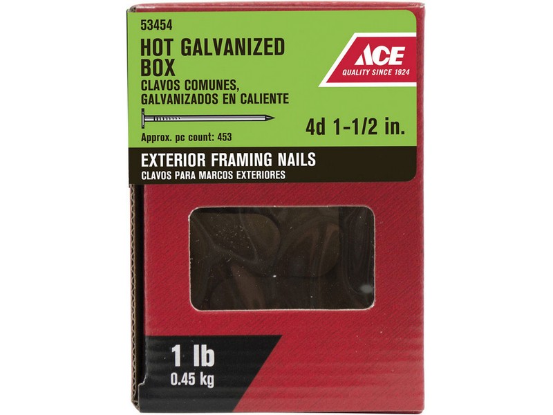 Ace 4D 1-1/2 in. Box Hot-Dipped Galvanized Steel Nail Flat Head 1 lb