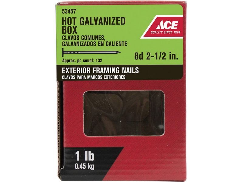 Ace 8D 2-1/2 in. Box Hot-Dipped Galvanized Steel Nail Flat Head 1 lb