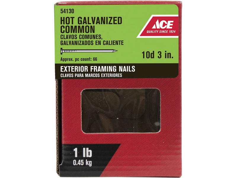 Ace 10D 3 in. Common Hot-Dipped Galvanized Steel Nail Flat Head 1 lb
