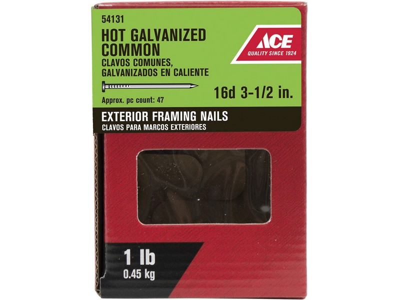 Ace 16D 3-1/2 in. Common Hot-Dipped Galvanized Steel Nail Flat Head 1 lb