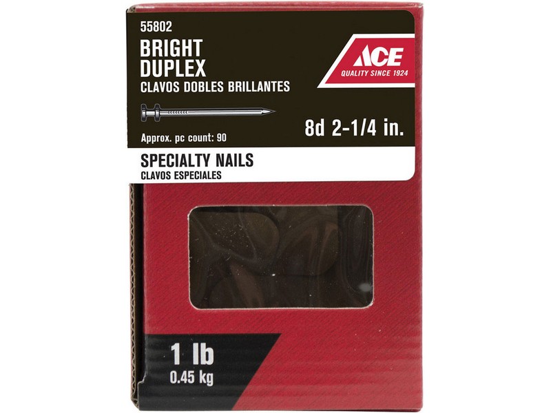 Ace 8D 2-1/4 in. Duplex Bright Steel Nail Double Head 1 lb