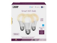 Feit Electric A19 E26 (Medium) LED Smart WiFi Bulb Soft White 60 W 3 pk
