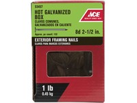 Ace 8D 2-1/2 in. Box Hot-Dipped Galvanized Steel Nail Flat Head 1 lb