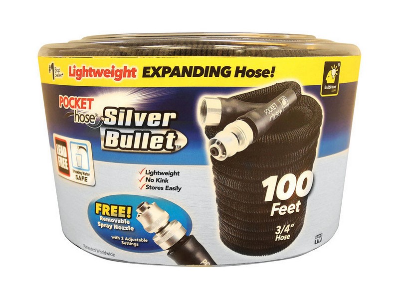 Pocket Hose Silver Bullet 3/4 in. D X 100 ft. L Expandable Lightweight Garden Hose Black