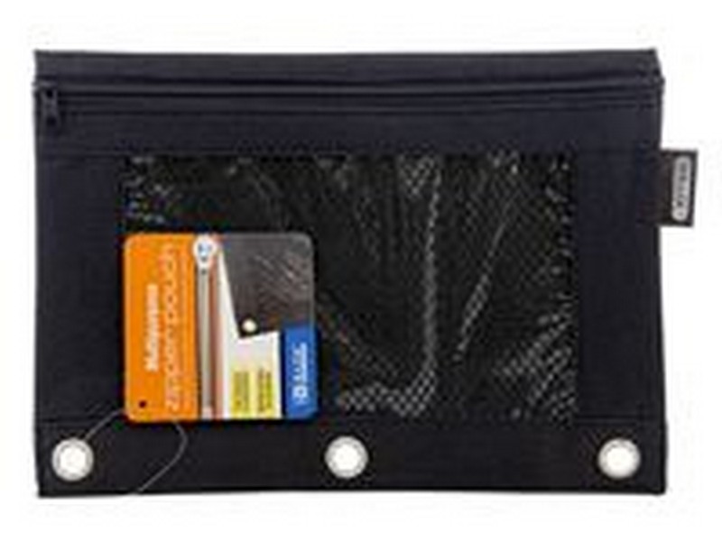 BAZIC Black 3-Ring Pencil Pouch With Window