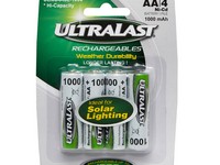 Ultralast Ni-Cad AA 1.2 V 1000 Ah Solar Rechargeable Battery ULN4AASL-1000 4 pk