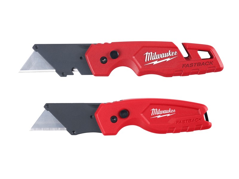 Milwaukee Fastback 6.87 in. Press and Flip Folding Utility Knife Set Red 2 pk