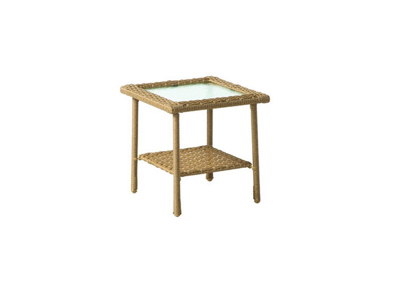 Living Accents Palmaro Tan Square Glass/Steel Side Table