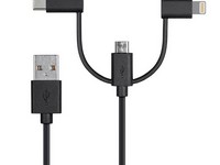 Fabcordz Lightning, Type C and Micro USB Cable 3 ft. Black