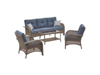 Living Accents St. Charles 4 pc Walnut Steel Woven Deep Seating Set Navy