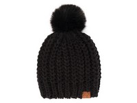 C.C Beanie Chenille Chunky Knit Faux Fur Pom Hat Black