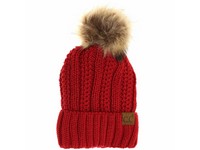 C.C Beanie Fuzzy Lined Fur Pom Red