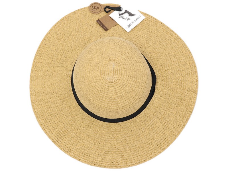 Ladies CC Floppy Wide Brim Hat with Ponytail Opening Natural