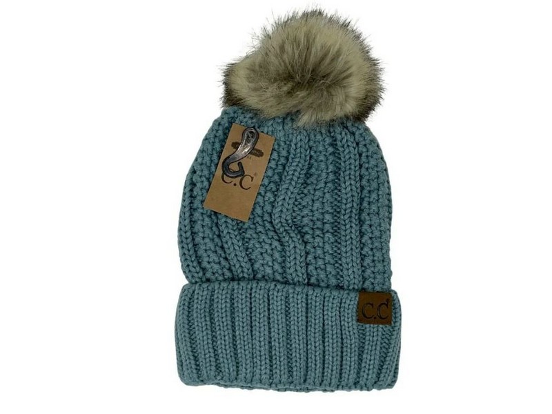 C.C Beanie Fuzzy Lined Fur Pom