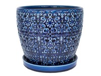 Trendspot Mediterranean 12 in. D Ceramic Planter Blue