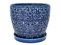 Trendspot Mediterranean 12 in. D Ceramic Planter Blue
