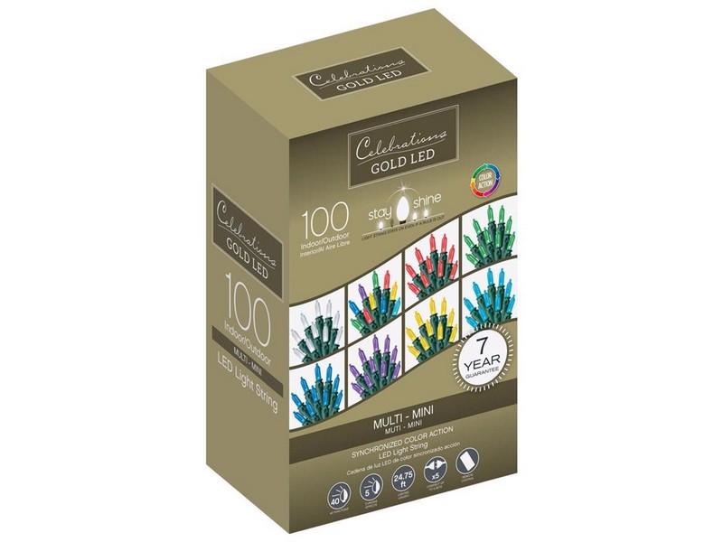 Celebrations Gold LED Mini Multicolored 100 ct String Christmas Lights 24.75 ft.