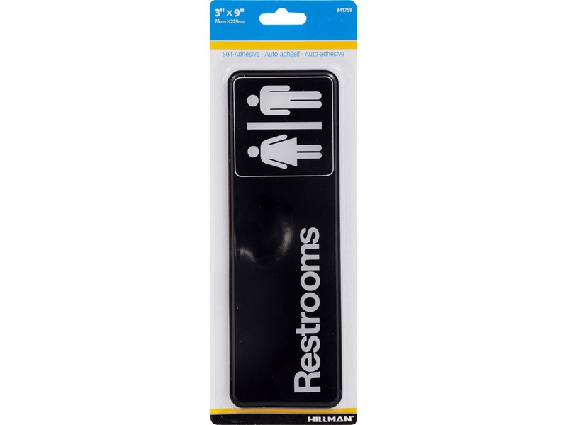 Hillman English Black Restroom Plaque 3 in. H X 9 in. W