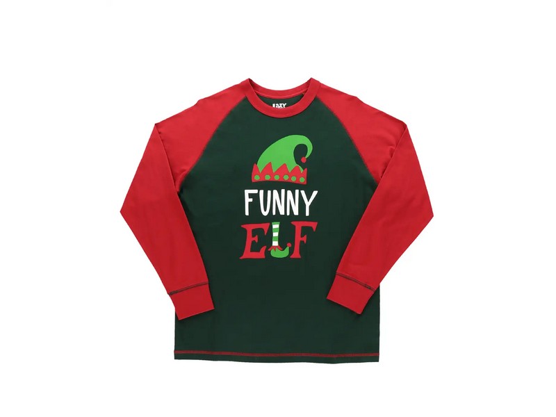 Lazy One Mens Funny Elf Long Sleeve PJ Tee
