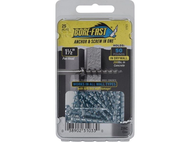 Bore-Fast 3/16 in. D X 1-1/2 in. L Steel Pan Head Screw and Anchor 25 pc