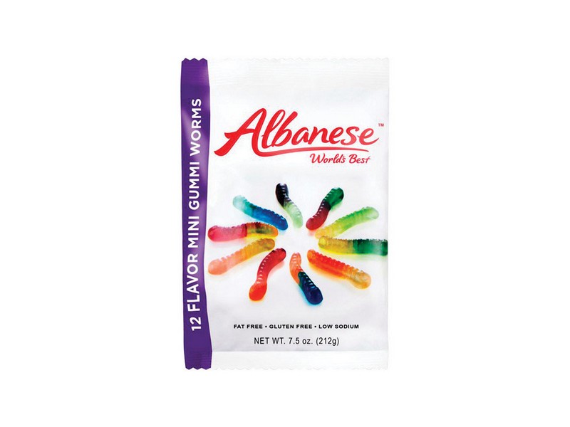Albanese Mini Worms Blue Raspberry, Grape, Green Apple, Lemon, Lime, Mango, Orange, Pineapple, Pink