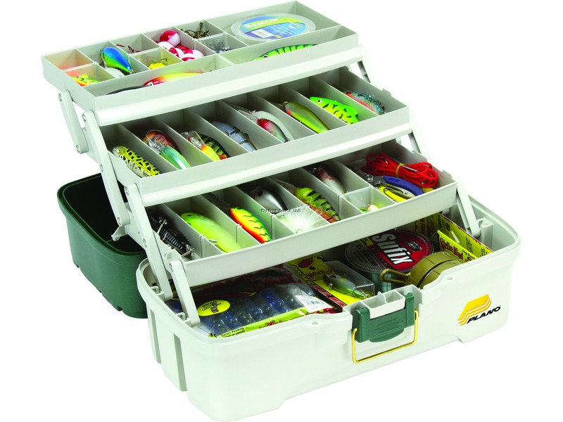 Plano 3 Tray Tackle Box w/Dual Top Access Grn Met/Off White