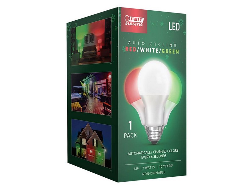 Feit Electric A19 E26 (Medium) Auto Cycling LED Bulb Green/Red/White 2 W 1 pk