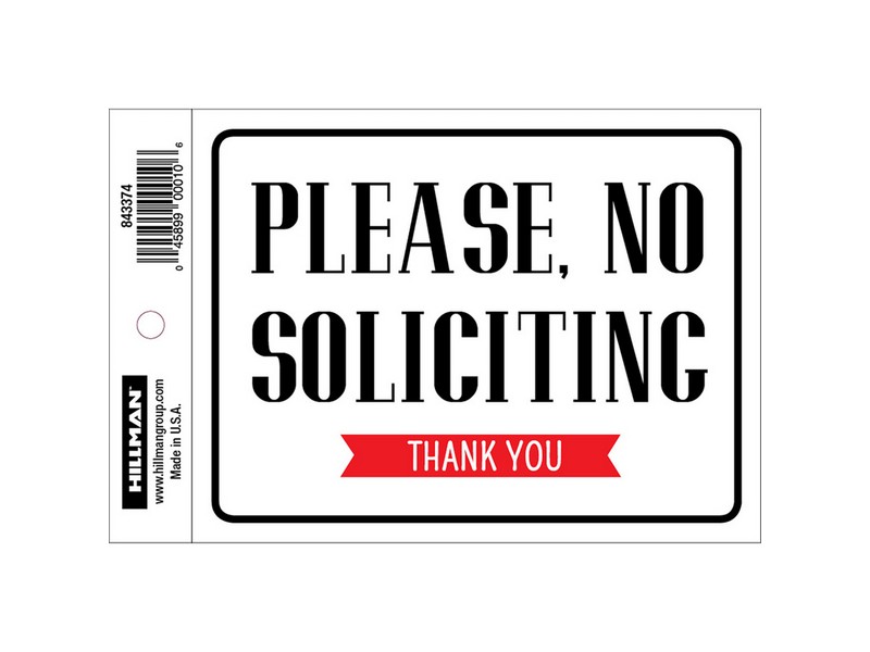 Hillman English White No Soliciting Decal 4 in. H X 6 in. W