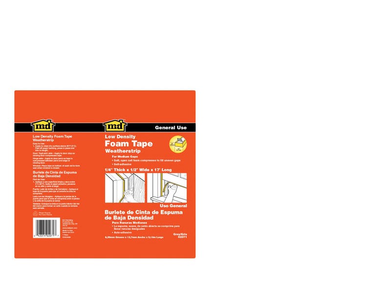 M-D Gray Foam Weather Stripping Tape For Doors and Windows 17 ft. L X 3/8 in. T