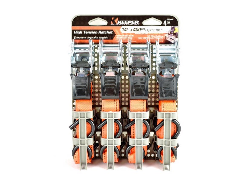Keeper 1 in. W X 14 ft. L Orange Tie Down w/Ratchet 400 lb 4 pk