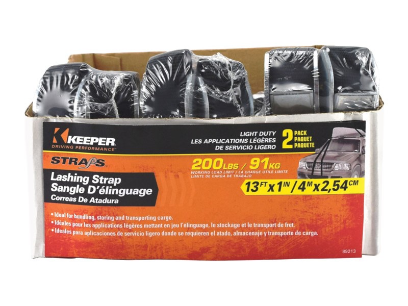 Keeper 1 in. W X 13 ft. L Black Lashing Strap 200 lb 2 pk