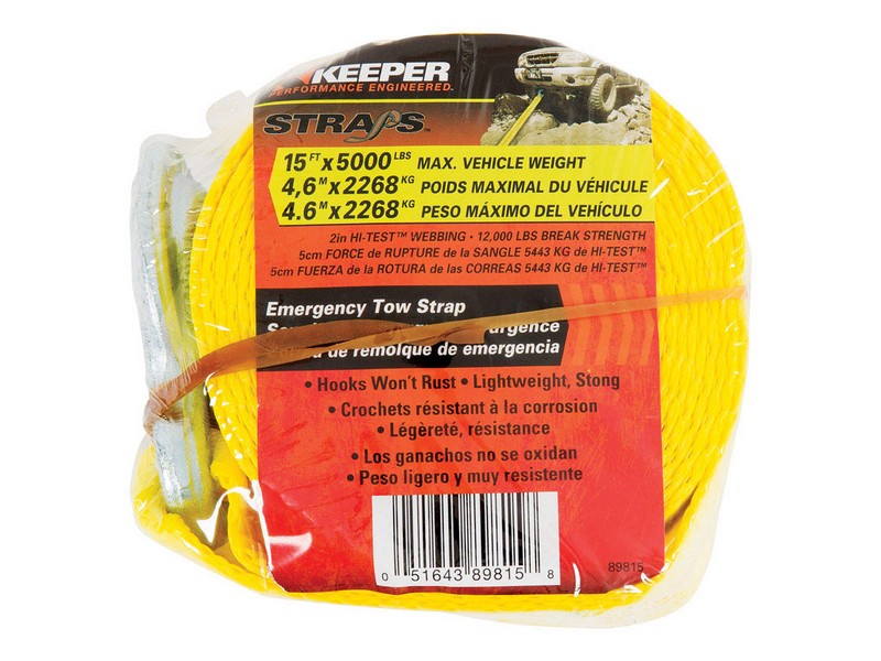 Keeper 2 in. W X 15 ft. L Yellow Tow Strap 5000 lb 1 pk
