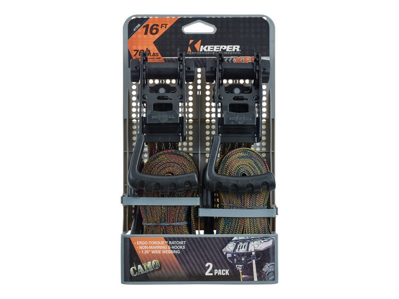 Keeper Ergo-Torque 1.25 in. W X 16 ft. L Camo Tie Down w/Ratchet 700 lb 2 pk