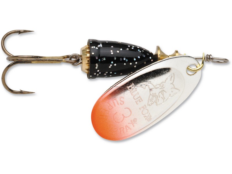Blue Fox 60-20-71R Classic Vibrax Spinner, 3/16 oz, Red Tipped/Silver Flake