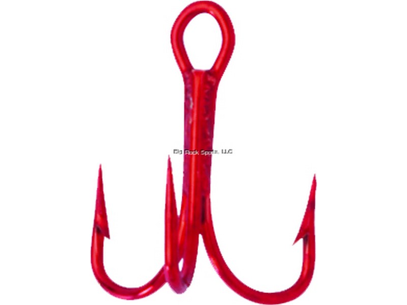 Mustad 3551-RB-16-5 Classic Treble Hook, Size 16, Ringed Eye, Red, 5 per