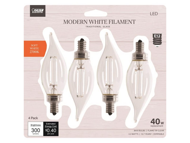 Feit Electric BA10 E12 (Candelabra) Filament LED Bulb Soft White 40 Watt Equivalence 4 pk